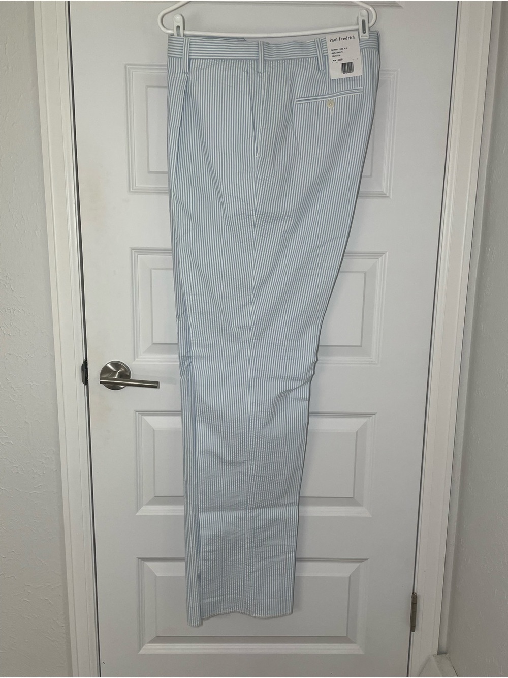 New Paul Frederick 42 Blue White Stripe Seersucker Beachy Resort Coastal Preppy
